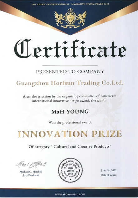 American International Innovative Design Award Innovation Prize, MaH Young (certificate)