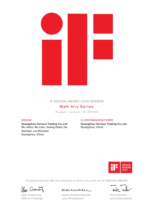 iF Design Award Winner, Airy Series (certificate)